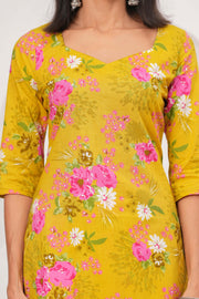 Yellow Printed Straight Kurta Set With Dupatta for Women