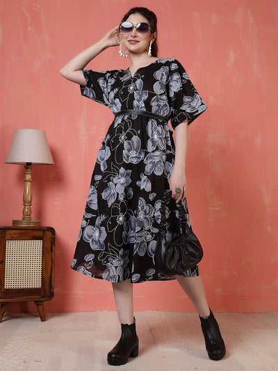 Black Floral Printed Dress for Women