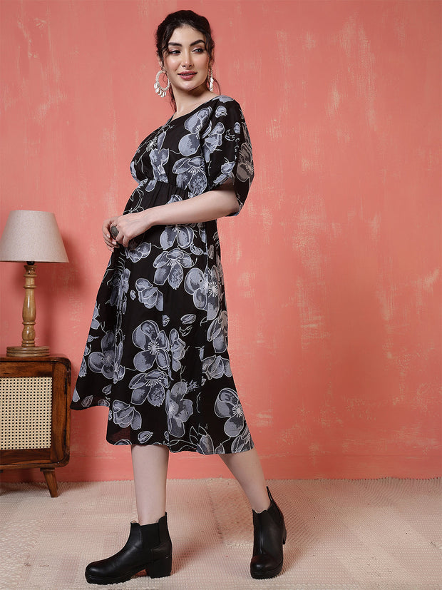 Black Floral Printed Dress for Women