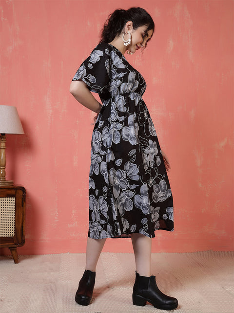 Black Floral Printed Dress for Women