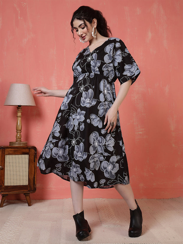 Black Floral Printed Dress for Women