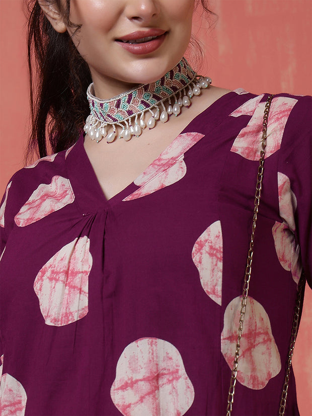 Maroon Printed Co-Ord Set for Women