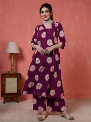 Maroon Printed Co-Ord Set for Women
