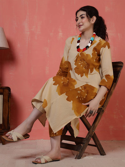 Beige Floral Printed Co-Ord Set for Women