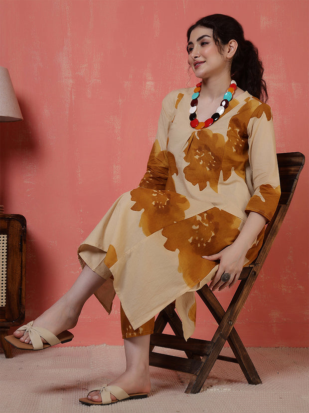 Beige Floral Printed Co-Ord Set for Women