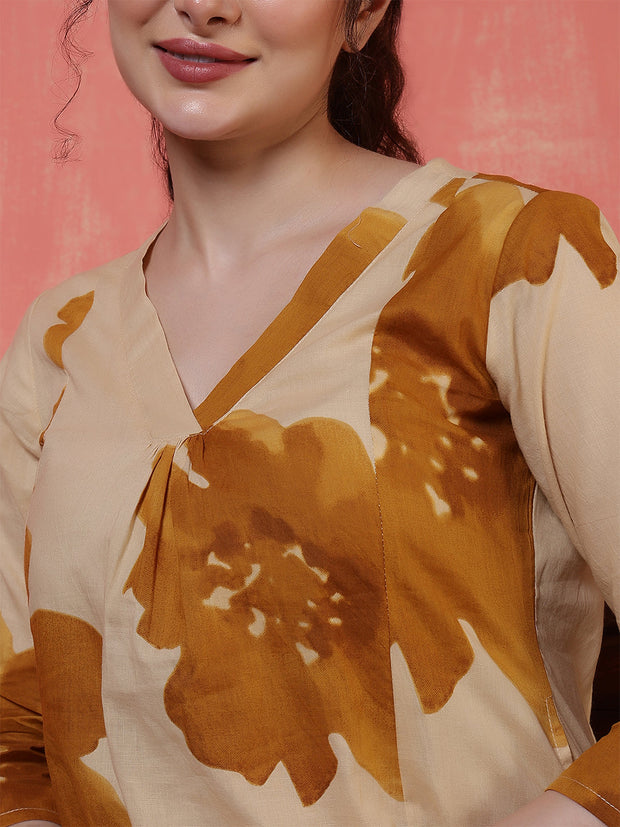 Beige Floral Printed Co-Ord Set for Women