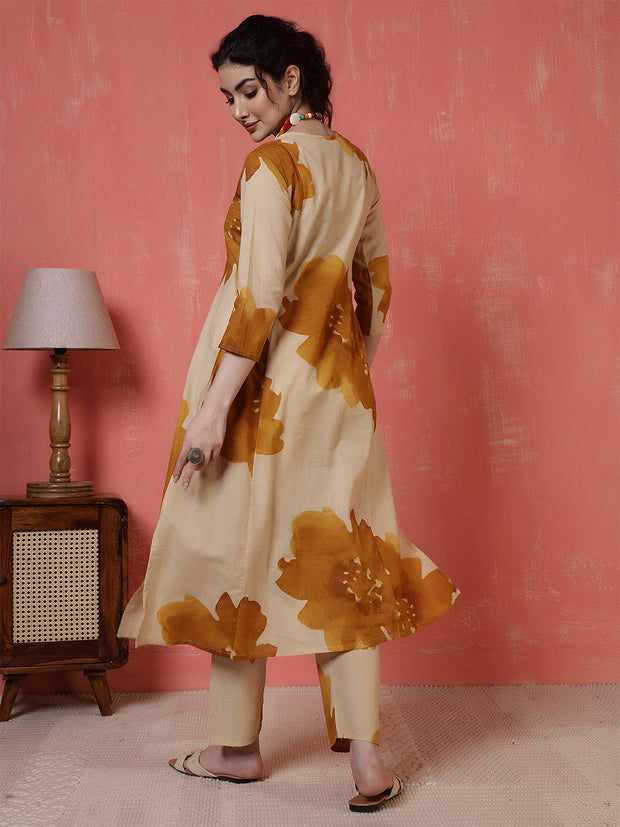 Beige Floral Printed Co-Ord Set for Women