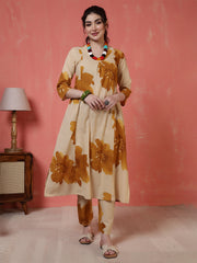 Beige Floral Printed Co-Ord Set for Women