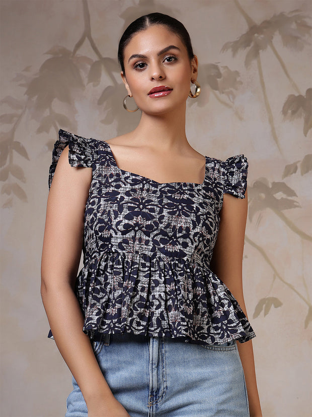 Women Blue Printed Top