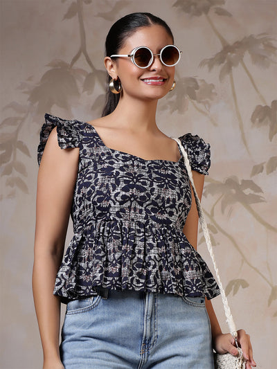 Women Blue Printed Top