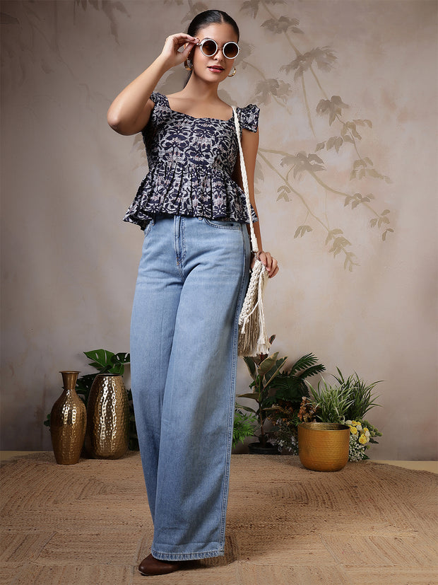 Women Blue Printed Top