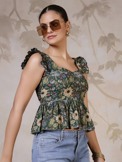Women Green Printed Top