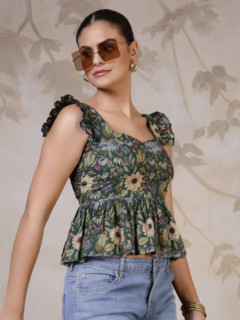 Women Green Printed Top