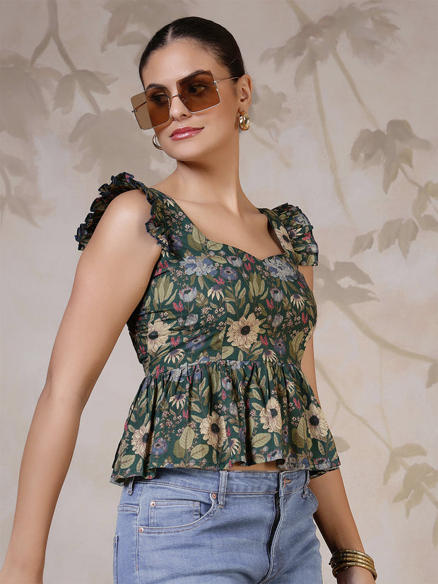 Women Green Printed Top