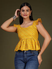 Women Yellow Printed Top