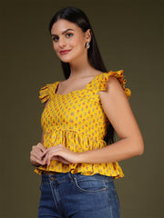 Women Yellow Printed Top