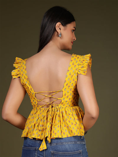 Women Yellow Printed Top