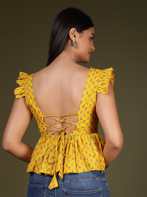Women Yellow Printed Top