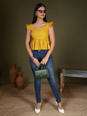 Women Yellow Printed Top