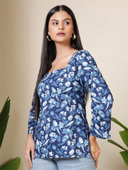 Women Blue Printed Straight Tunic