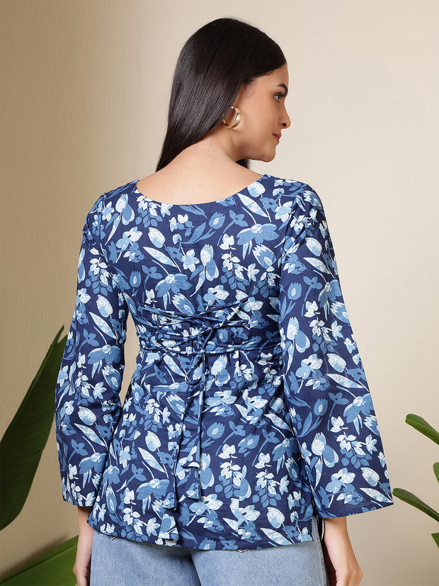 Women Blue Printed Straight Tunic