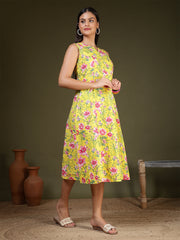 Yellow Printed Dress for Women