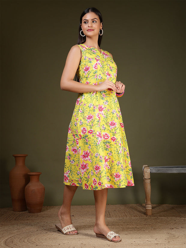 Yellow Printed Dress for Women