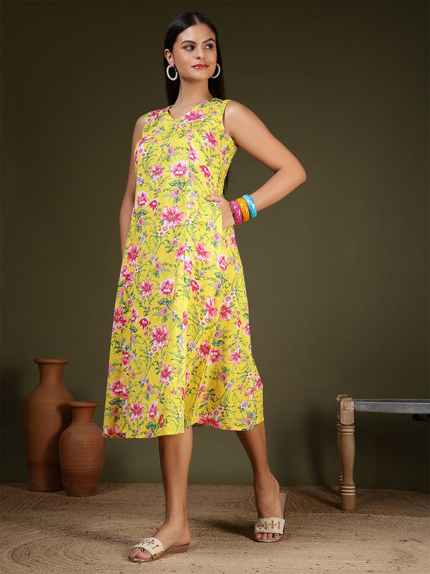 Yellow Printed Dress for Women