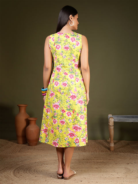 Yellow Printed Dress for Women