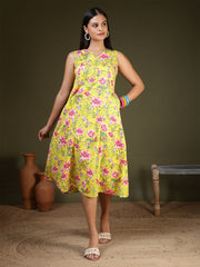 Yellow Printed Dress for Women