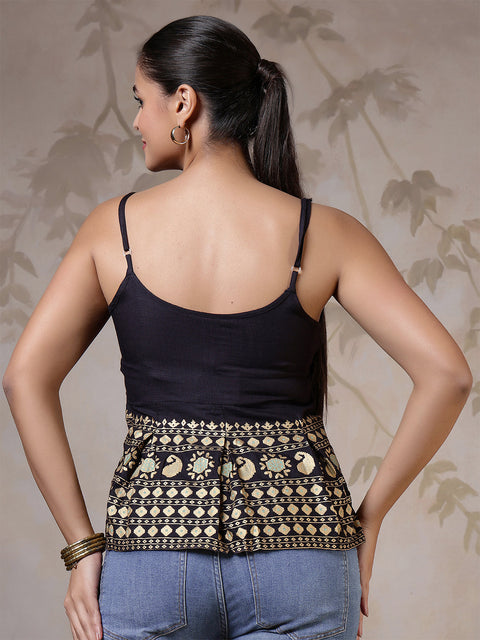 Women Black Printed Top