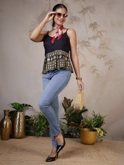 Women Black Printed Top