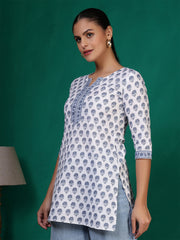 Women Off white Printed Straight Tunic