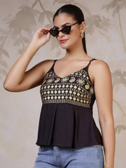 Women Black Printed Top