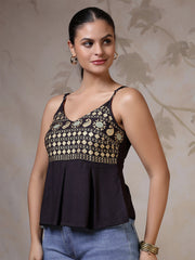 Women Black Printed Top