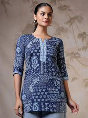 Women Blue Printed Straight Tunic