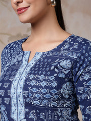 Women Blue Printed Straight Tunic