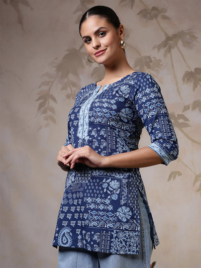 Women Blue Printed Straight Tunic