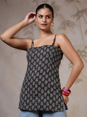 Women Black Printed Straight Tunic