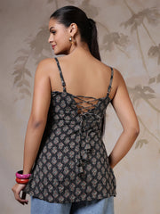Women Black Printed Straight Tunic