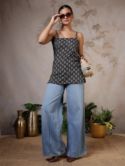 Women Black Printed Straight Tunic