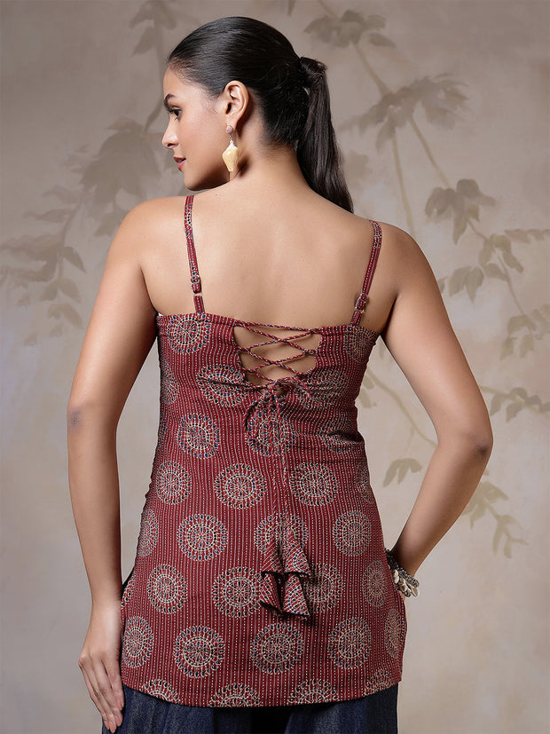 Women Maroon Printed Straight Tunic