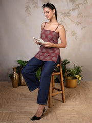 Women Maroon Printed Straight Tunic