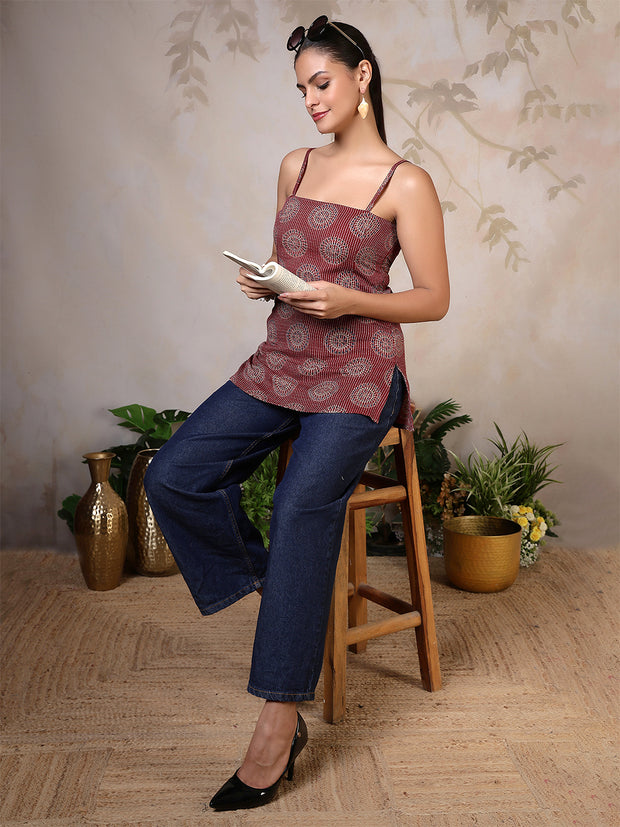 Women Maroon Printed Straight Tunic