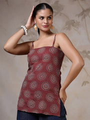 Women Maroon Printed Straight Tunic