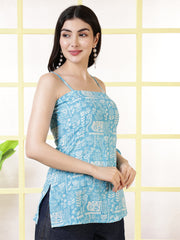 Women Blue Printed Straight Tunic