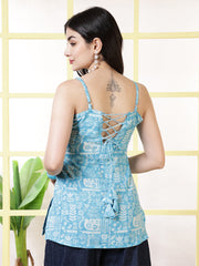 Women Blue Printed Straight Tunic