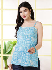 Women Blue Printed Straight Tunic