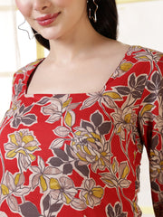 Women Red Printed Straight Tunic