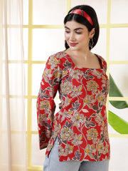 Women Red Printed Straight Tunic